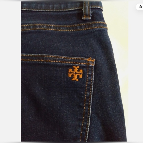 Tory Burch High Rise Dark Wash Ankle Jeans 5 Pocket Zipper Botton Cotton Blend - Picture 7 of 9
